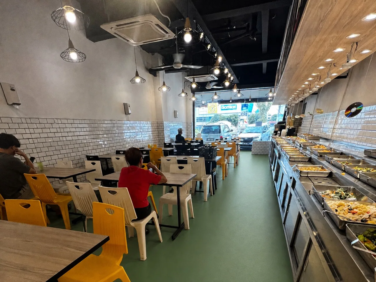 Cafeteria dining area visual preview with green seamless flooring